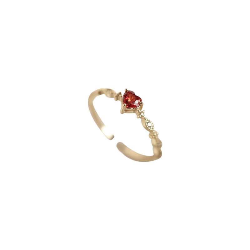 

Elegant 18k Gold-Plated S925 Silver Women s Pinky Ring with Heart Garnet, Japanese Style Adjustable