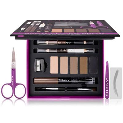 SHANY Brow Chicka Eyebrow Set 17 Pieces Eyebrow Makeup Kit Brow Powder Gel Double-ended Pencil Stencil Scissors Tweezers Included All Hair Colors