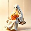 Swinging Ghost Hanging Decoration with Jack O Lantern for Indoor Outdoor Halloween Scene Setup Party Prop Ornament