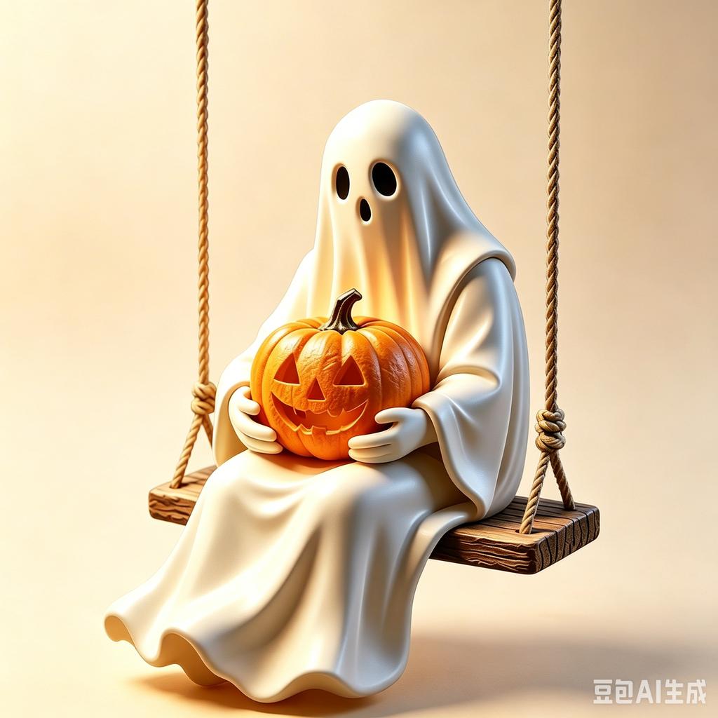 Swinging Ghost Hanging Decoration with Jack O Lantern for Indoor Outdoor Halloween Scene Setup Party Prop Ornament