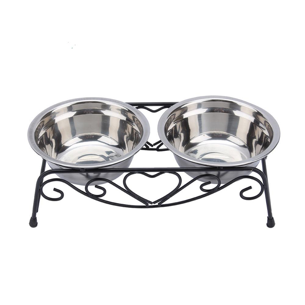 

Double Bowl Dog Cat Bowl Stainless Steel Dog Cat Food Water Bowls Dog Cat Feeder Daily Pet Feeding серебряный