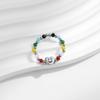 MODIAN 925 Sterling Silver Rainbow Colorful Hearts Smile Romantic Ring Crystal Beads Adjustable Rings For Women Party Jewelry