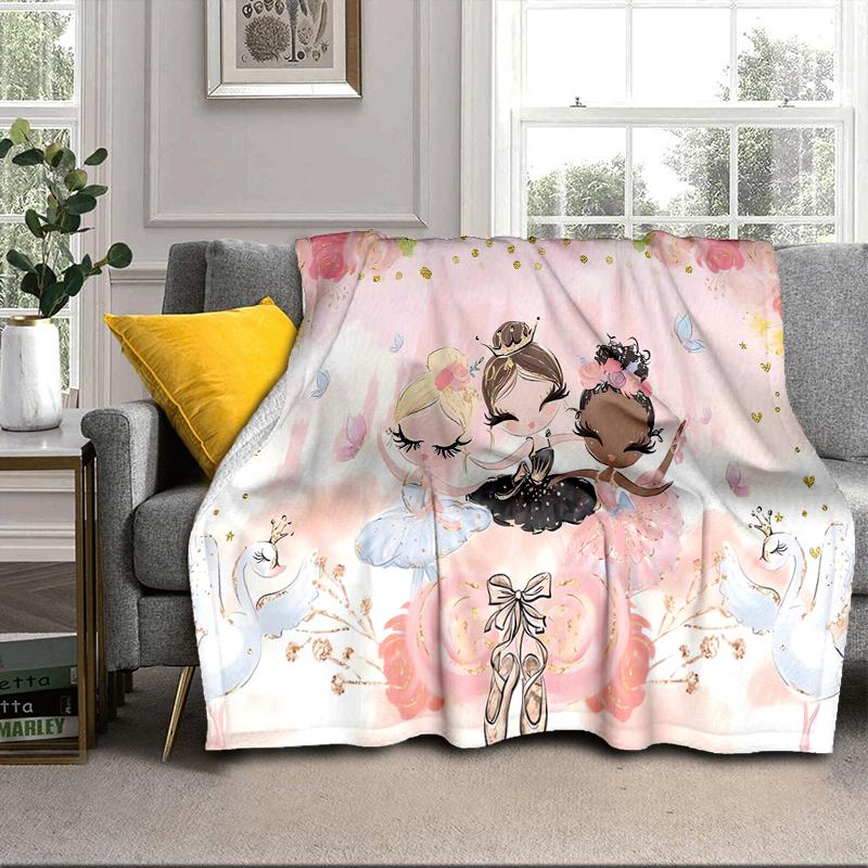 Ballerina In Pink Flowers Blanket Flannel Blanket for Bed, Sofa, Camping, Hiking, Picnic Essentials, Gift for Family Fan Gifts