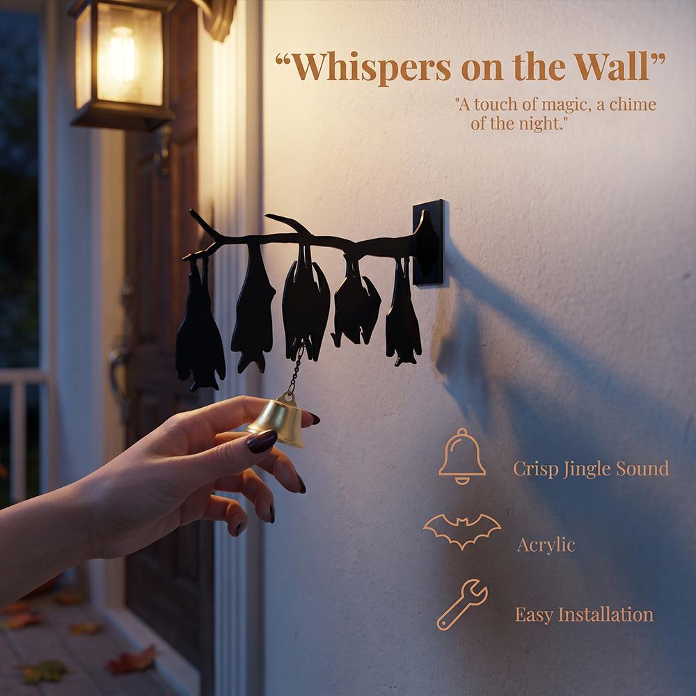 Halloween Wall Pendant Upside‑Down Branch Bat With Bell, Indoor Outdoor Porch Door Wall Hanging Decor,Holiday Ornament
