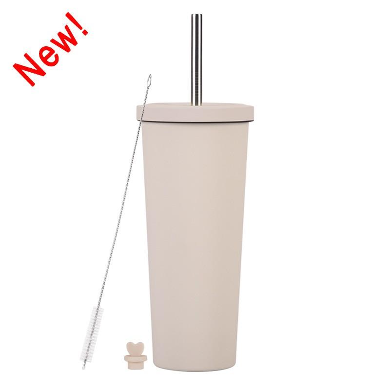 830ml Stainless Steel Insulated Tumbler With Wide Opening Straw Lid Bubble Tea Coffee Water Vacuum Thermos Cup Office