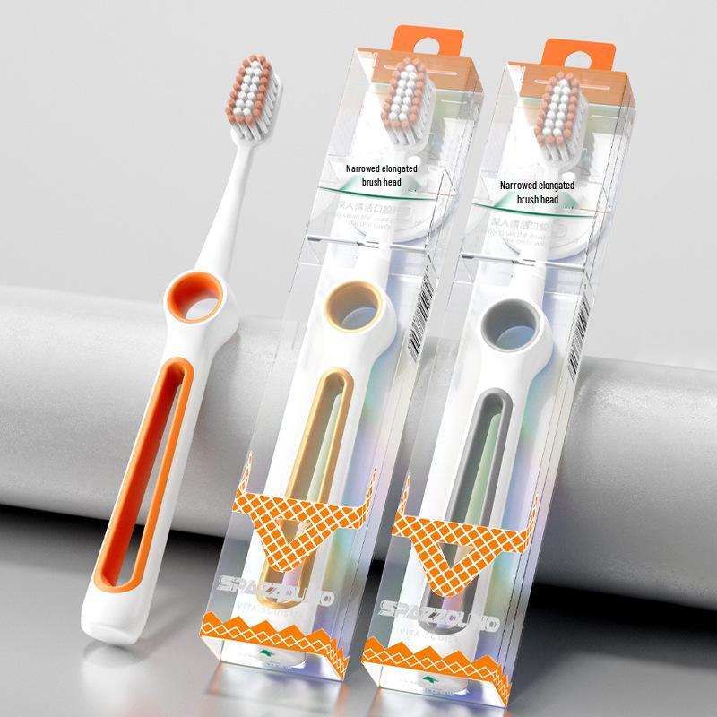 Adult Soft Bristle Toothbrush with Tapered Tips and Pneumatic Hollow Handle, Individually Packaged for Daily Use.