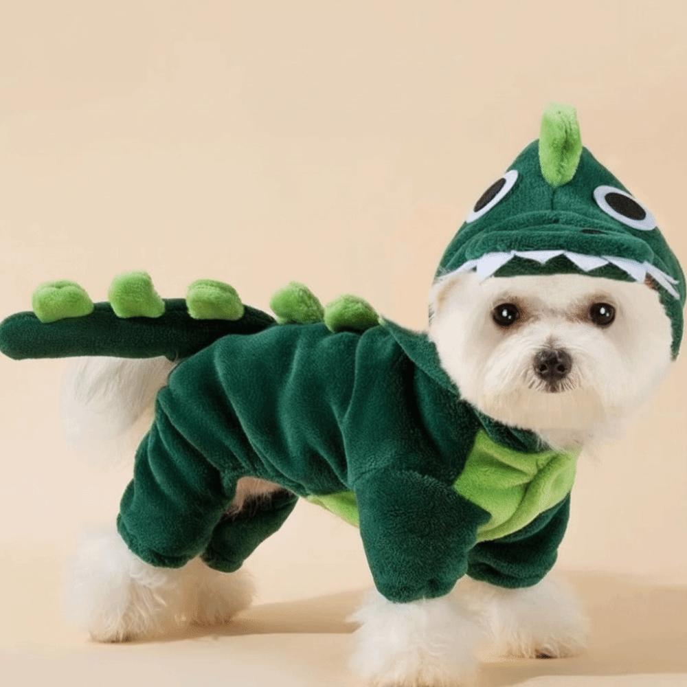 Pet Dinosaur Costume Warm Comfortable Dog Four Legged Clothes Cartoon Dinosaur Transformation Outfit Cosplay Party