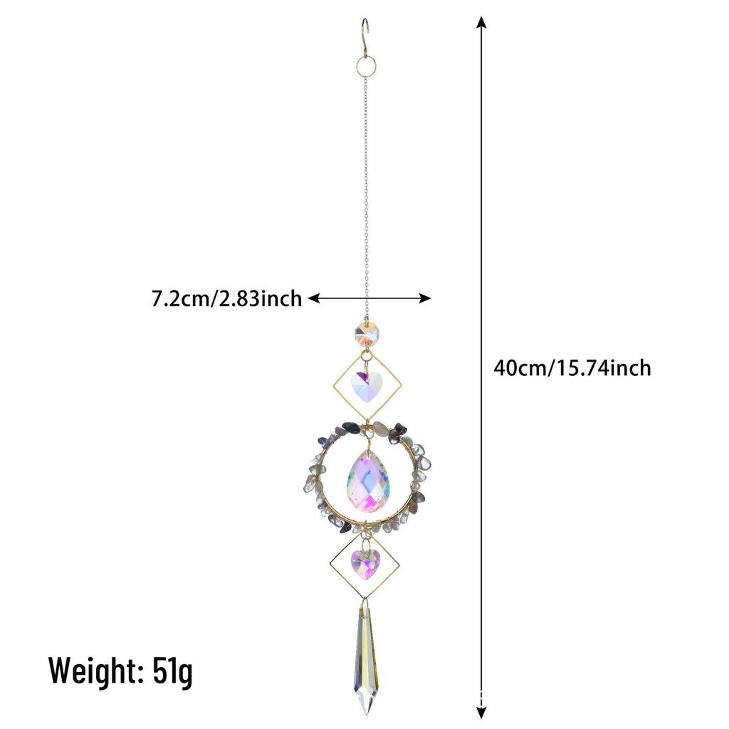 Crystal Sun Catcher Pendant with Wind Chime and Natural Stone