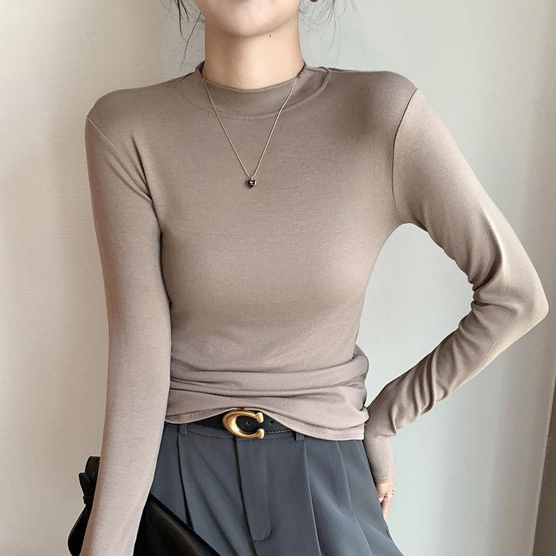 Spring Autumn Women's New Spliced Pullovers Half High Collar Fashion Solid Color Slimming Minimalist Casual Long Sleeve Top
