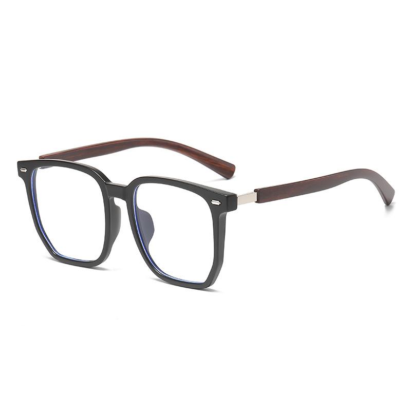 14526 Square Rice Nail Tr90 Glasses Frame Wood Grain Temple, Fashionable Internet Celebrity Anti-Blue Light Flat Mirror For Men And Women