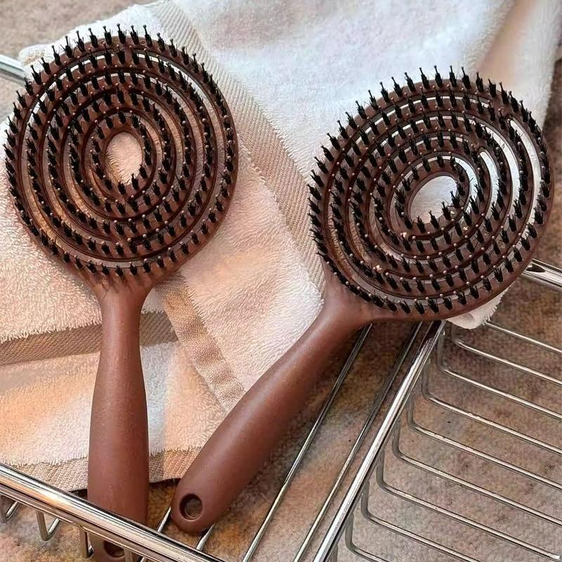 Korean Version Household Massage Fluffy Portable Styling Straightening Hollow Boar Bristle Comb Hairdressing Massage Comb