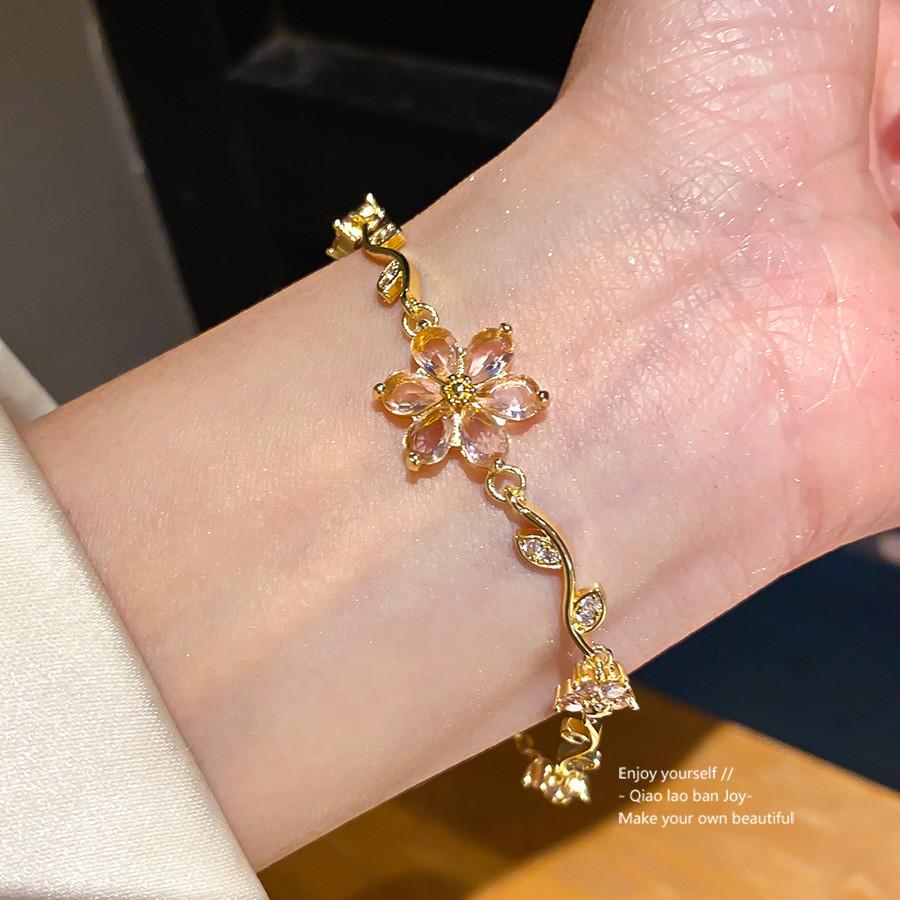 Flower Pendant Bracelet 18k Gold Plated Zirconia Elegant Jewelry For Women