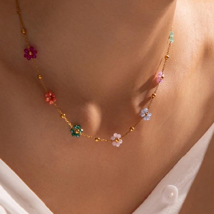 Unique Crystal Flower Bracelet/Necklace Handmade Accessories Gold Color Beads Chain Choker/Handchain for Everyday Wear