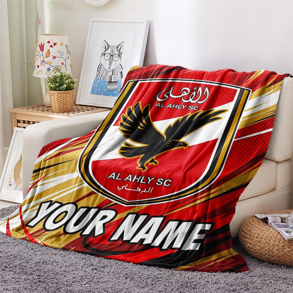 Custom Name Al Ahly SC Flannel Blanket, High quality Comfortable for All Seasons, Home Decor, Warmth and Comfort