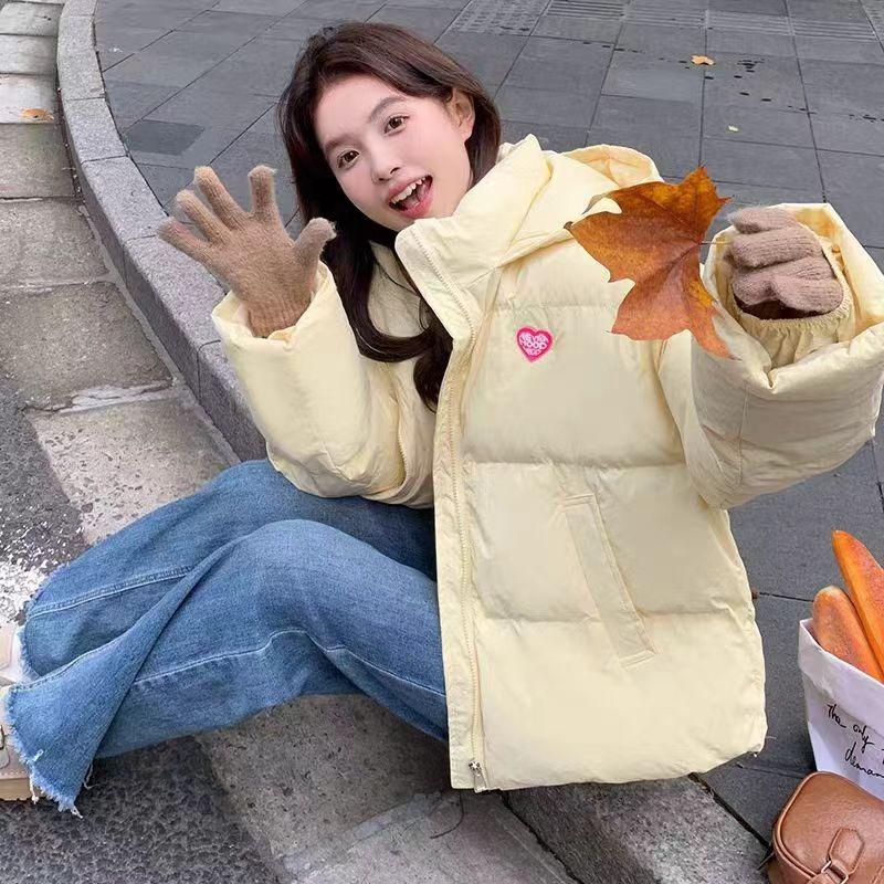Yellow short down cotton clothes women's winter new small hooded bread clothes thickened warm cotton clothes jacket