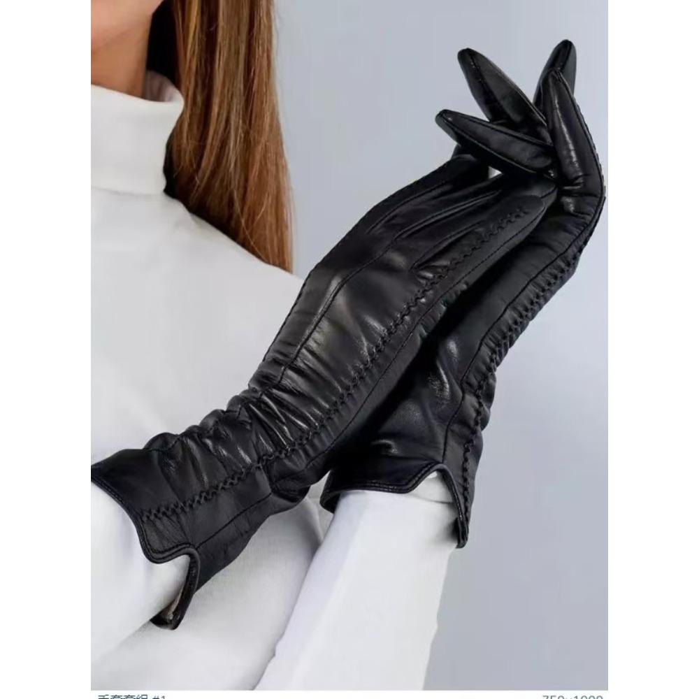 Real sheepskin gloves women's winter riding warm women's touch screen winter skiing cold-proof leather gloves