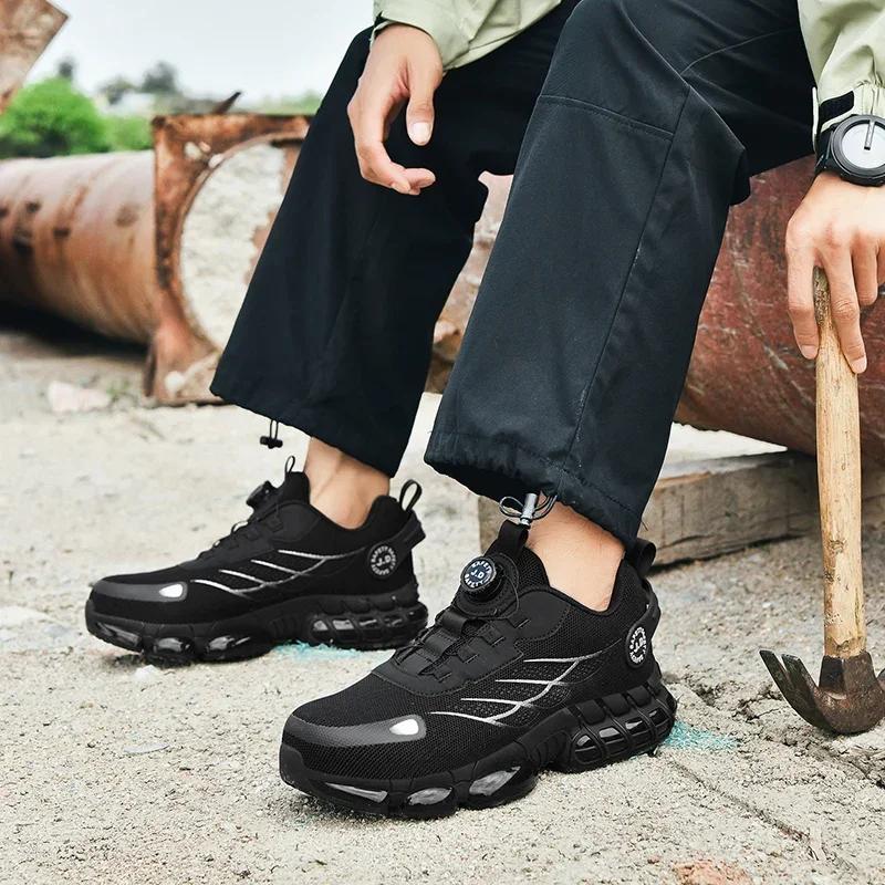 Dönen Düğme Yeni Güvenlik Ayakkabıları Erkekler Anti-smash Anti-delinme iş ayakkabısı Moda Erkek spor ayakkabılar Güvenlik Koruyucu Botlar Erkekler