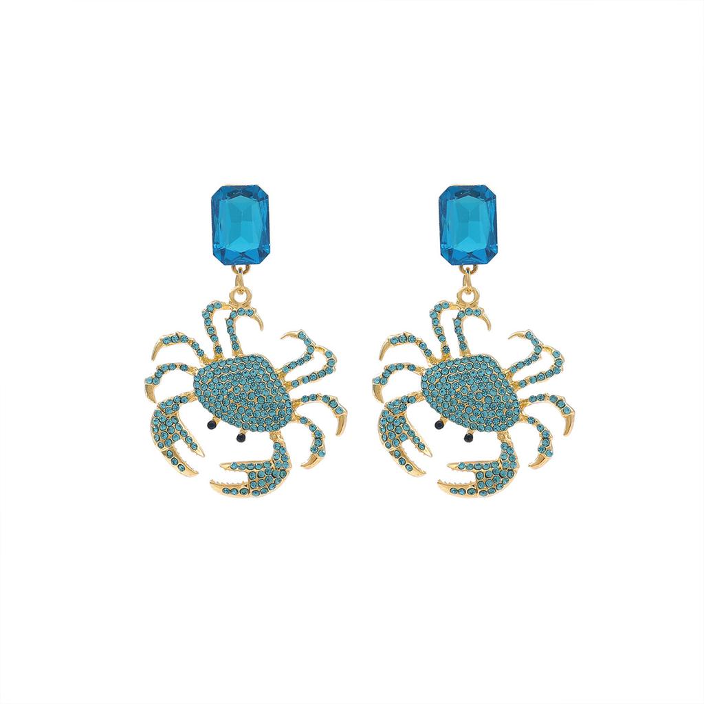 Geometric Light Luxury Diamond Design Crab Earrings Wommen Fashionable Exaggerated Marine Summer Style Jewelry Accessories