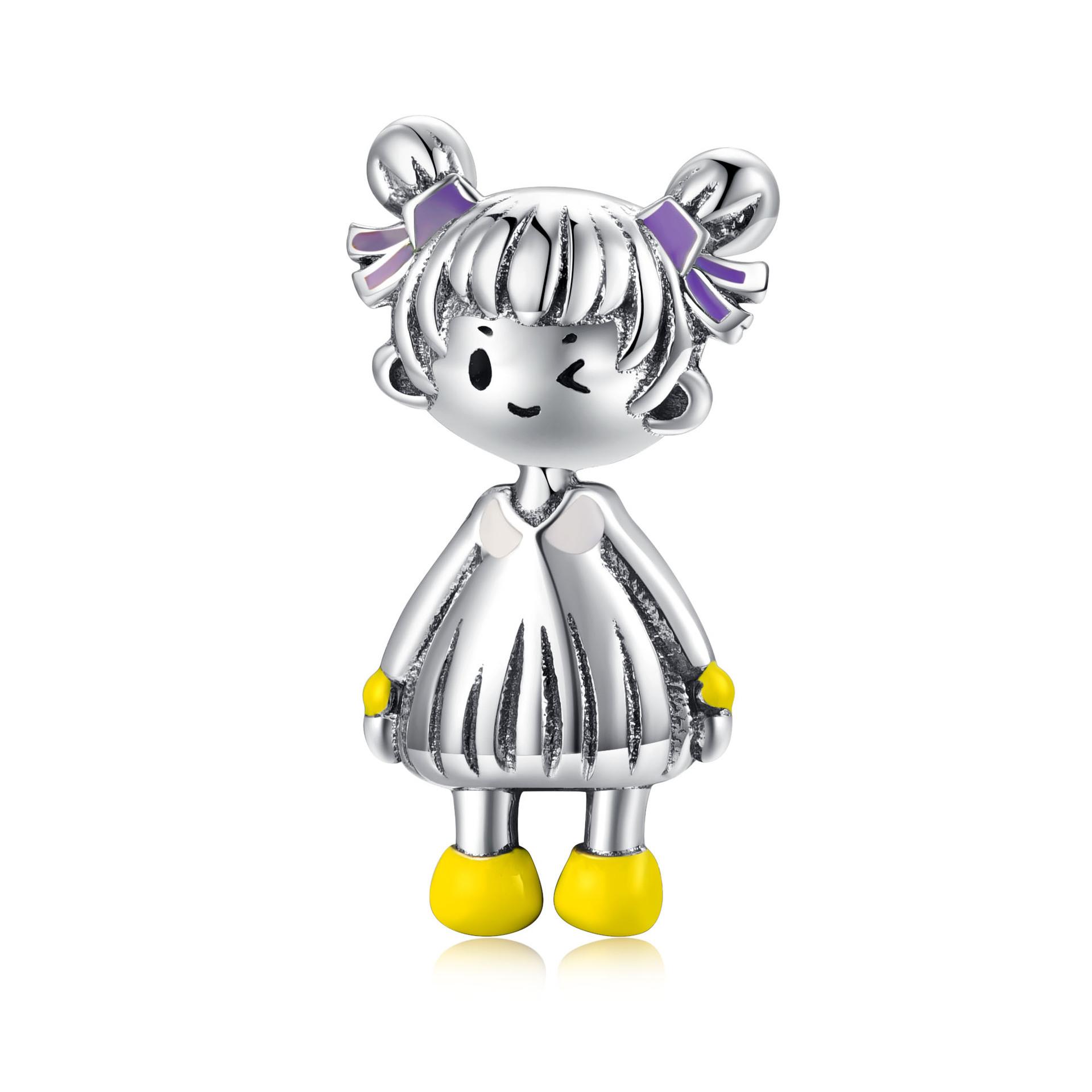 S925 sterling silver European and American popular wink girl beading simple fashion bracelet DIY charm accessories big hole beads S925 sterling silver