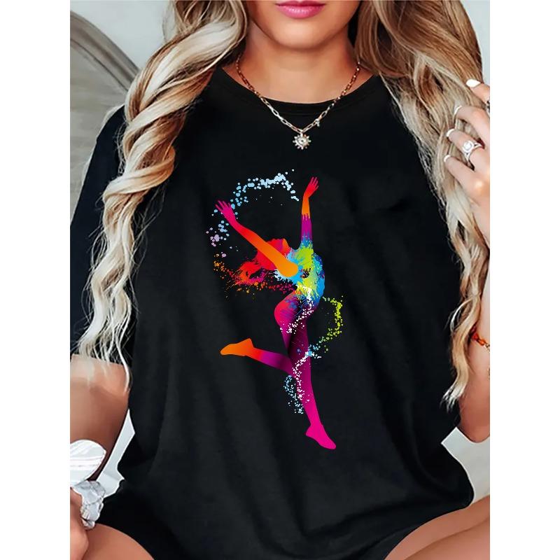 

European size Cool Printed Dance - Women S Stylish Casual Sports T-Shirt 4XL