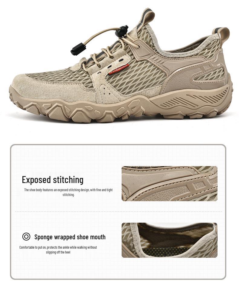 2025 Men's Breathable Leather Outdoor Casual Hiking Shoes - Non-Slip, Soft Sole, Mesh Design