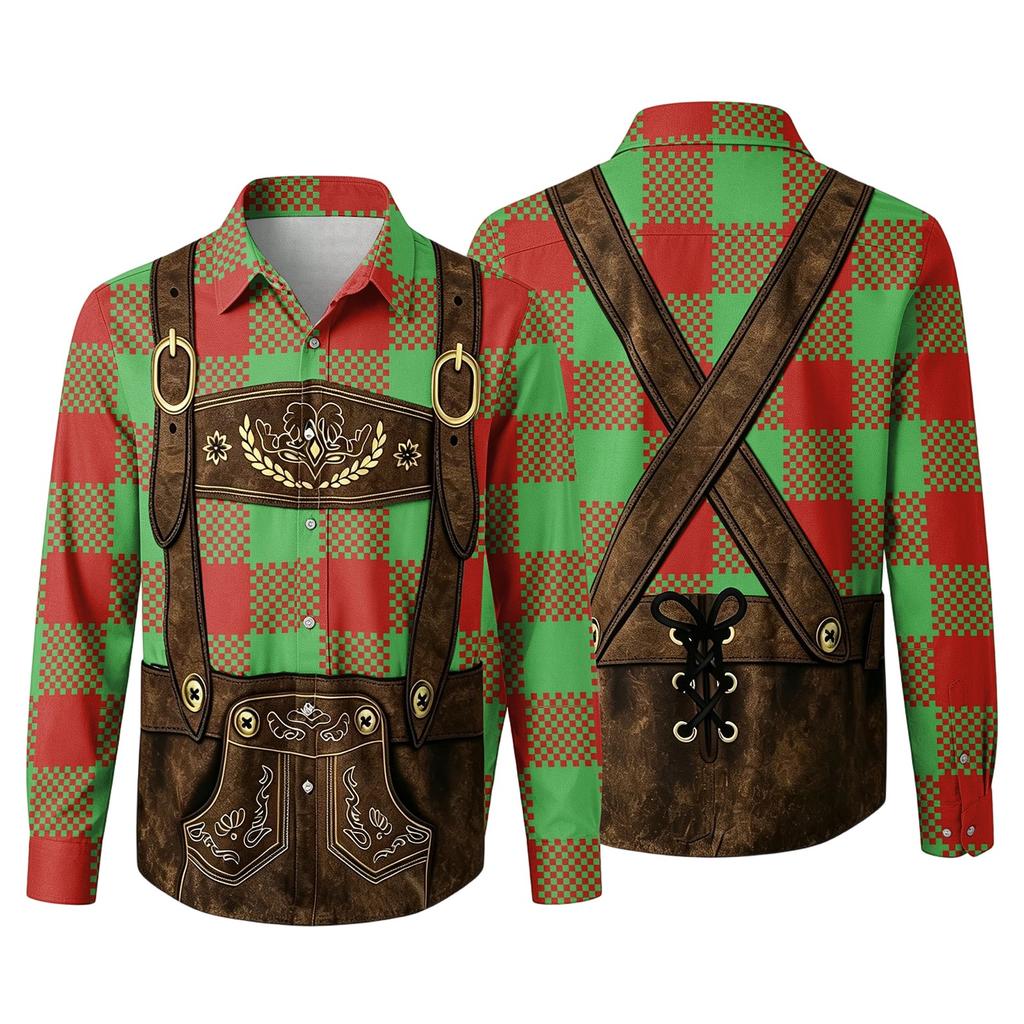 Men's 3D Printed Festival Long Sleeve Shirt with Collar for Casual Outings