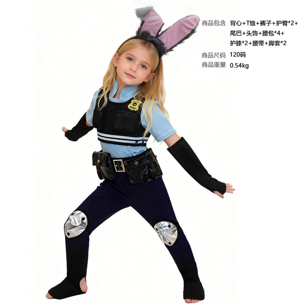 Halloween New Costumes Crazy Animal City Cosplay Judy Rabbit Police Officer Short-sleeved Full Set of Costumes