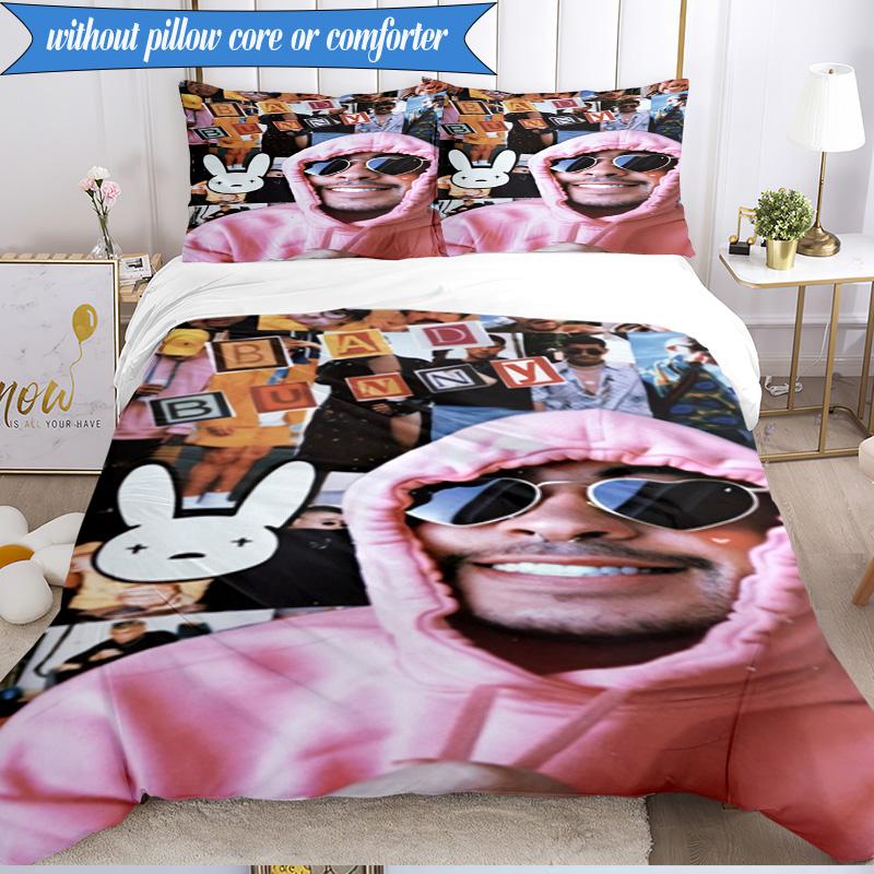 Bad Bunny Collage 3pcs K-pop music group Bedding set,Ideal for Bedroom, Dormitory,Including Duvet Cover And 2pcs Pillowcases,Fan gifts