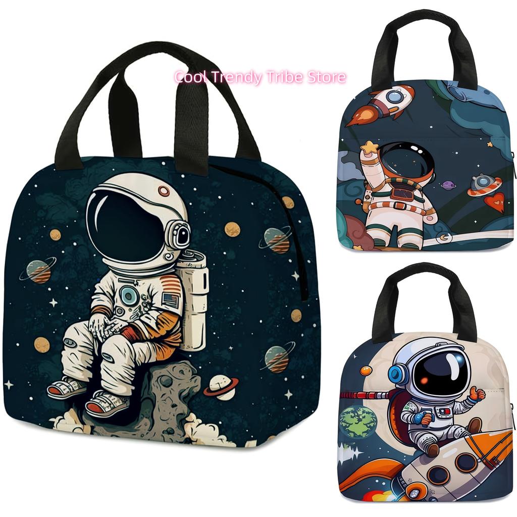 Cosmonaut 3D Printed Canvas Meal Bag for Unisex, Handbag Ice Bag Lunch Multi Functional Meal Insulation Meal (Non-Fo