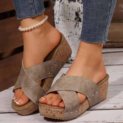 2025 New Foreign Trade Summer Women's Wedge Heel Thick-soled Slippers Wear Large Size Fish Mouth Thick-soled Wedge Slippers