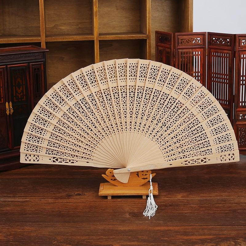 Fragrant Flower Hand Hollow Carved Wooden Bamboo Chinese Folding Fan DIY Gift