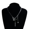 Lightweight Comfortable Alloy Heart Shaped Necklace  Mirrored Glass Crystal Beads Clavicle Chain For Daily Wear