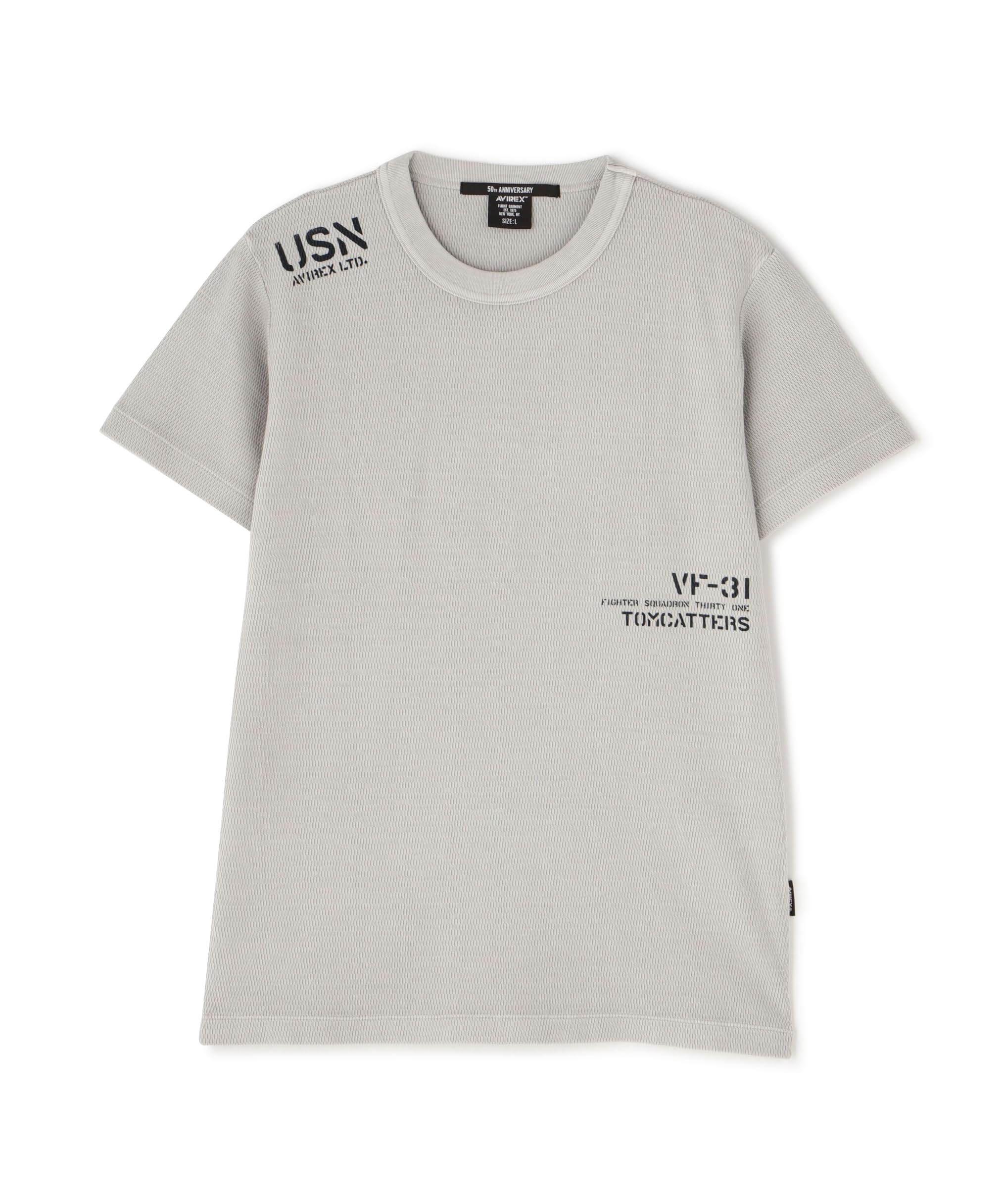 AVIREX FADE WASH HONEYCOMB WAFFLE T-SHIRT 783-5134010 2XL light gray