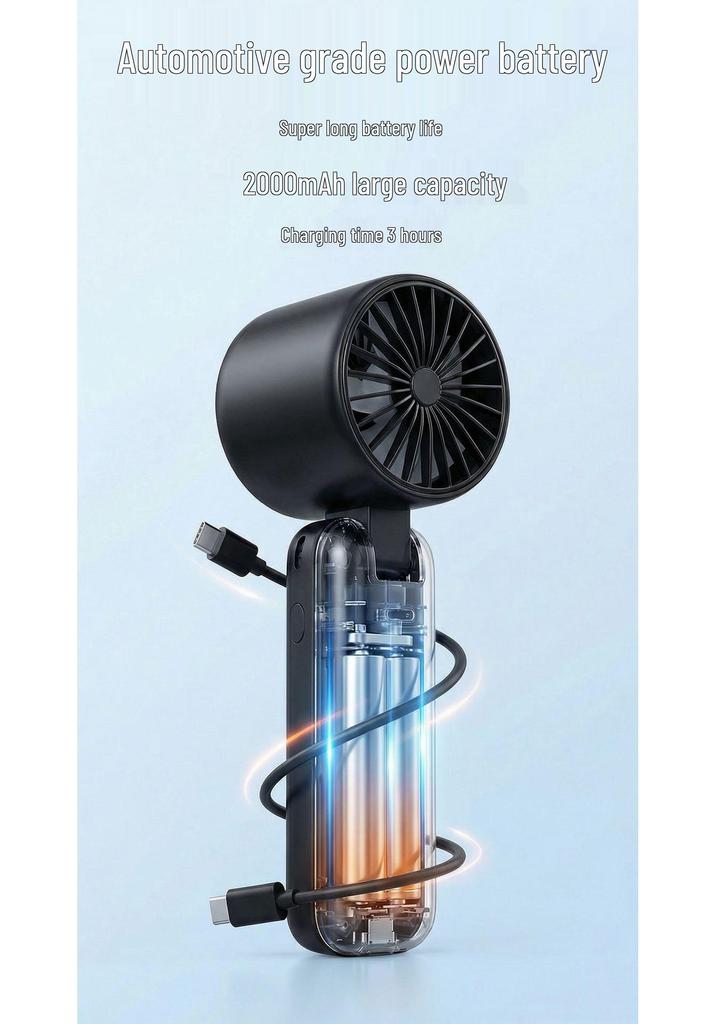 Foldable Handheld Mini Fan with Digital Display for Outdoor Cooling