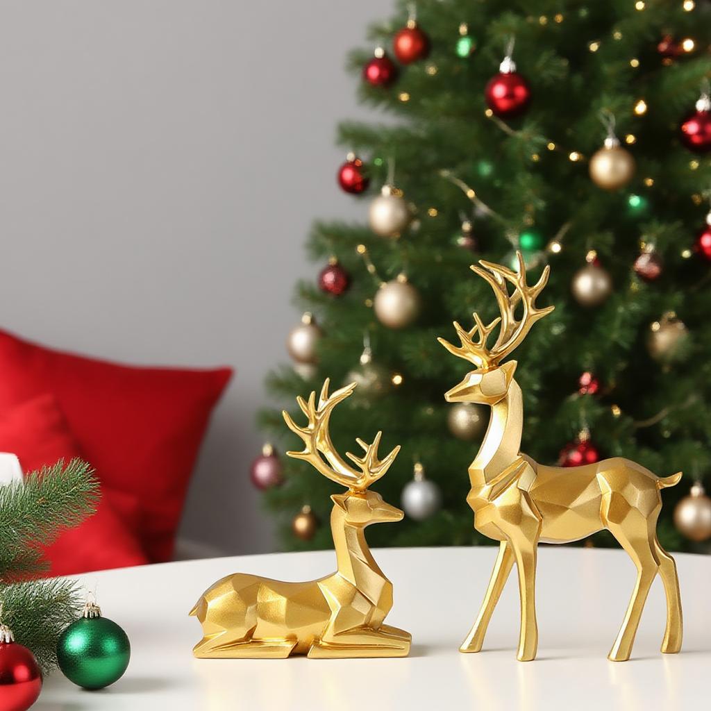 Christmas Figurines,2Pcs Resin Sitting Standing Deer Statues Couple Sculpture Deer Ornaments Modern Home Decor For Living Room, Bedroom, TV Cabinet