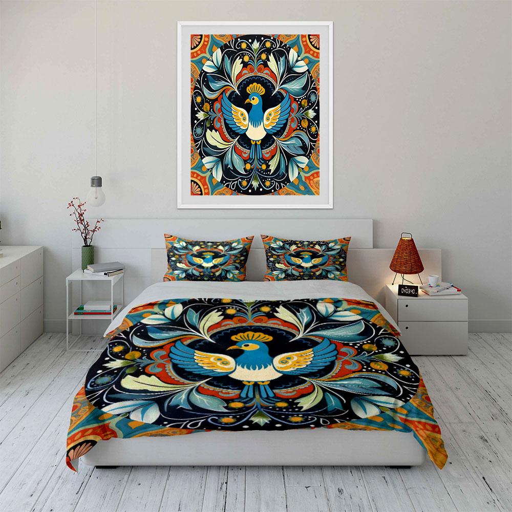 Colorful Decorative Bird Pattern Set Soft Comfortable Duvet Cover Bedding Set Included 1*Duvet Cover & 2*Pillowcases, Gift