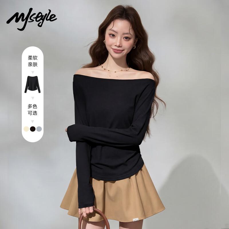 MJ STYLE Women s Off-Shoulder Pleated Long Sleeve T-Shirt L