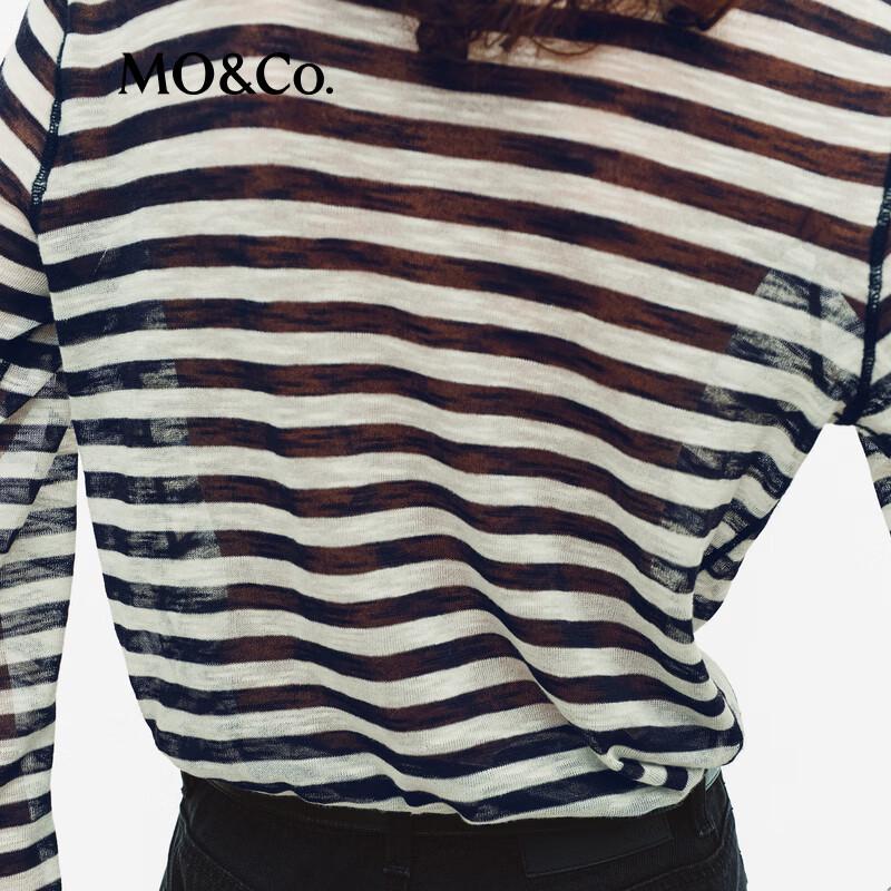 MO&Co. Striped Semi-High Collar Long Sleeve Sweater
