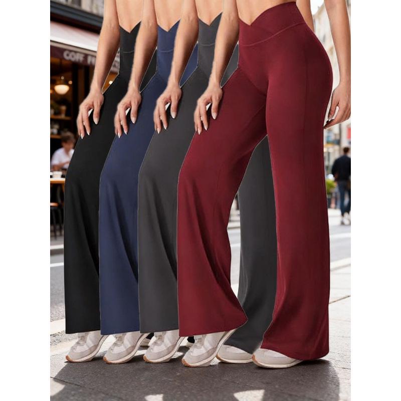 Cross V-Waist Wide-Leg High Elasticity Quick-Dry Yoga Pants for Pilates and Dance