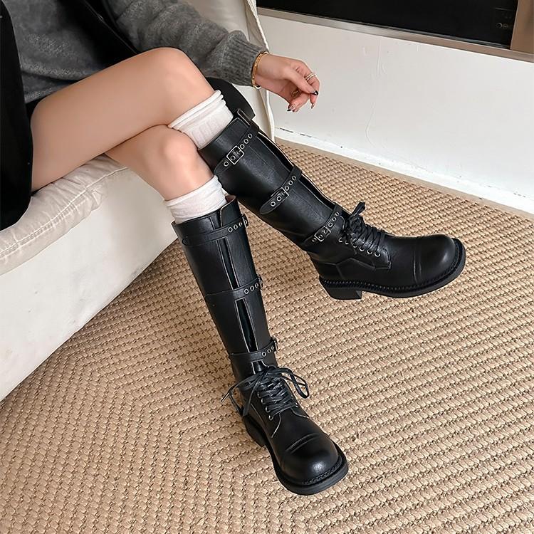 Grape mother winter new long knight boots belt buckle Internet celebrity cool locomotive boots women wear high-end women's boots