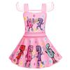 82956 Vestito da bambina a rete senza maniche con stampa 67 e volant