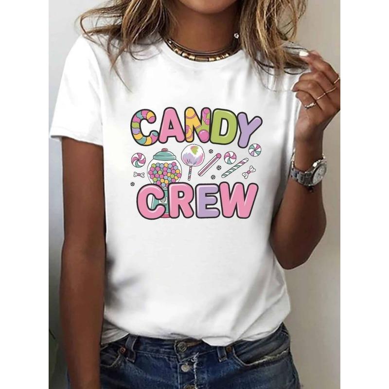 

European sizes Women S Casual T-Shirt with a Candy Style Design, Featuring Geometric Patterns, a Round Neck, Short Sleeves, And Regular Length 4XL білий