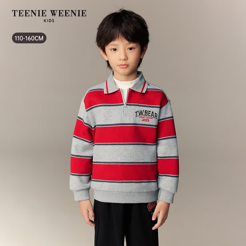 Teenie Weenie Kids Boys' Fleece-Lined Striped Polo Sweatshirt