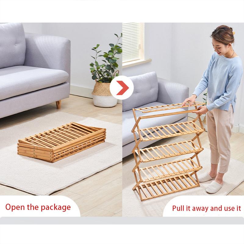 Folding Shoe Rack Multi-tier Shoe Rack for Entryway Balcony Potted Plant Shelves Simple Assembly Shoe Rack Make Of Bamboo