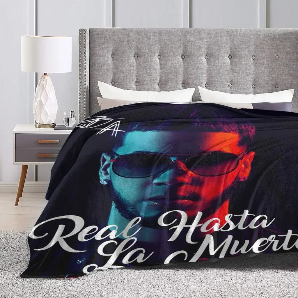 AA Anuel Blanket Horror Real Hasta La Muerte Travelling Flannel Throw Blanket Warm Soft Couch Chair Design Bedspread Gift