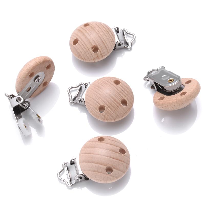 10Pcs Baby Pacifier clips 30mm Round Wooden Dummy Nipple Holder Clip for DIY Nursing Pacifier Chain Teething Toy Accessories