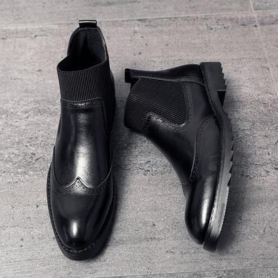 Fashion Men Chelsea Boots Slip-on Waterproof Ankle Boots Men Brogue Fashion Boots Microfiber Leather Shoes Zapatillas Hombre Size 38-44