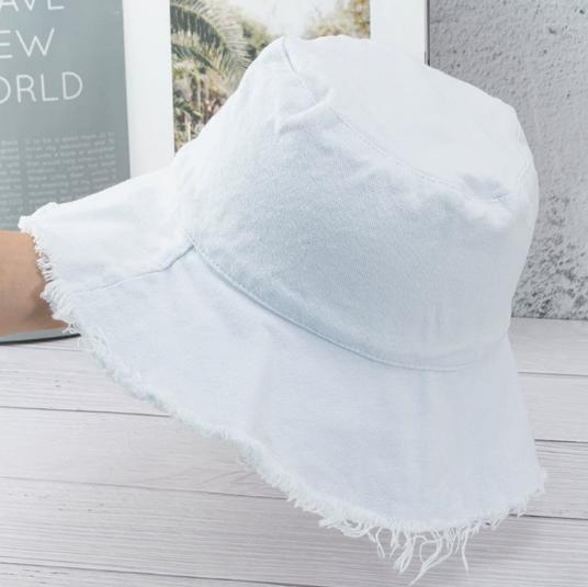 Women's Frayed Edge Bucket Hat Cotton Black Fisherman Cap for Summer Beach and Casual Wear Hat