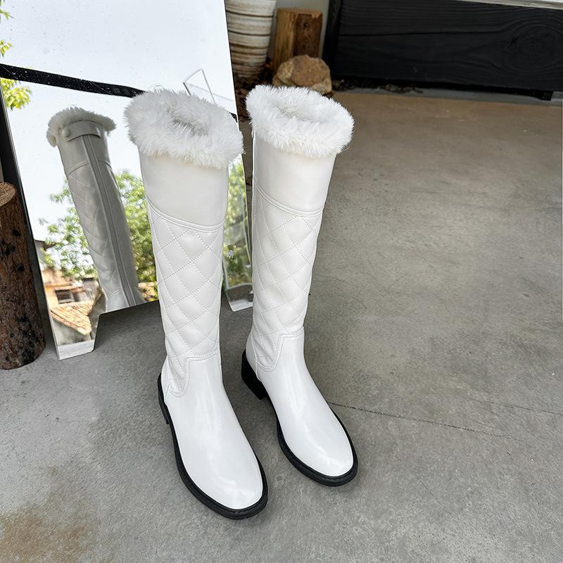 Snow Boots Women's 2025 New Winter Post-zipper White Knight Boots Low-heeled High Boots Slim Boots Children