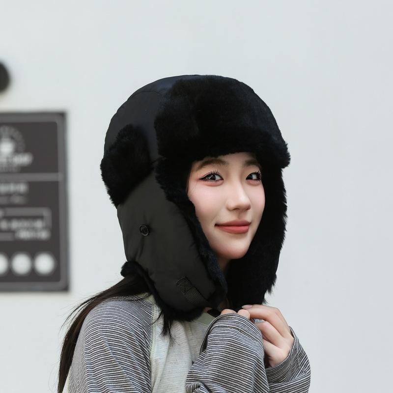 Real rabbit fur winter windproof ear protection cotton hat cycling warm hat outdoor skiing cold hat